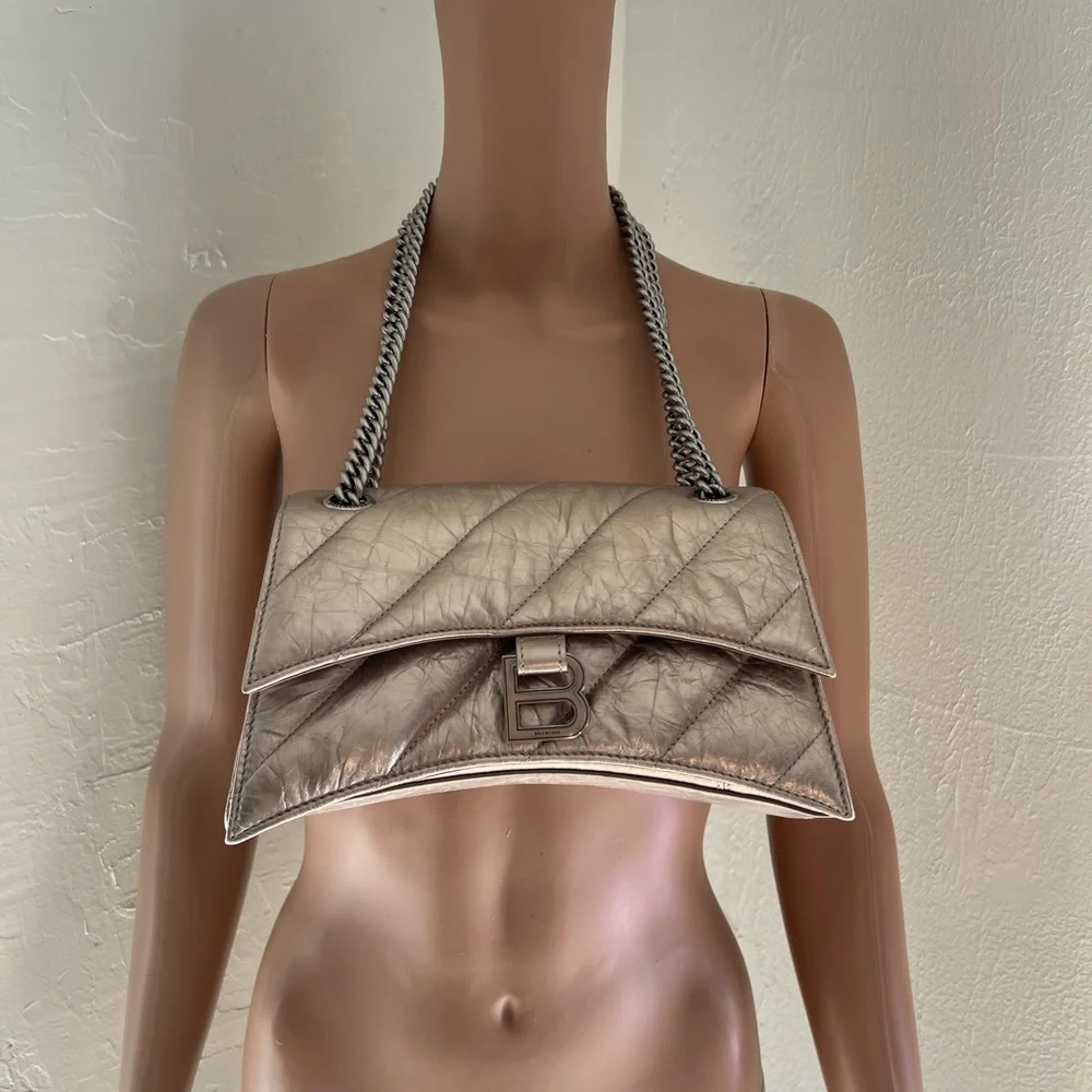 Balenciaga lamb skin Crush Small Chain Bag Metallized Quilted NWB Made In Italy